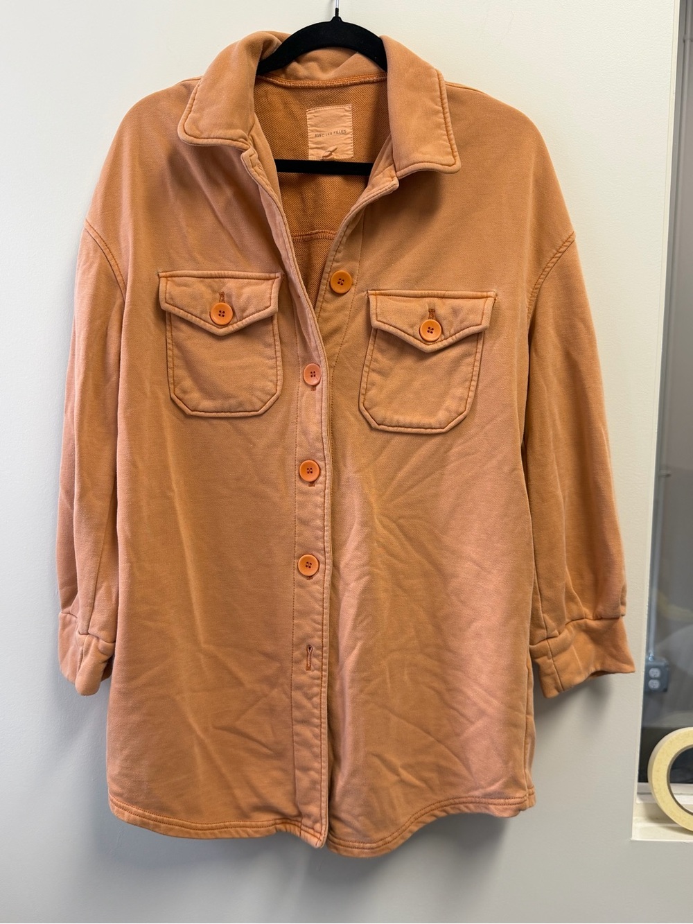Avec Les Filles Women’s Tan Cotton Blend Button-Front Shacket Jacket Pockets M